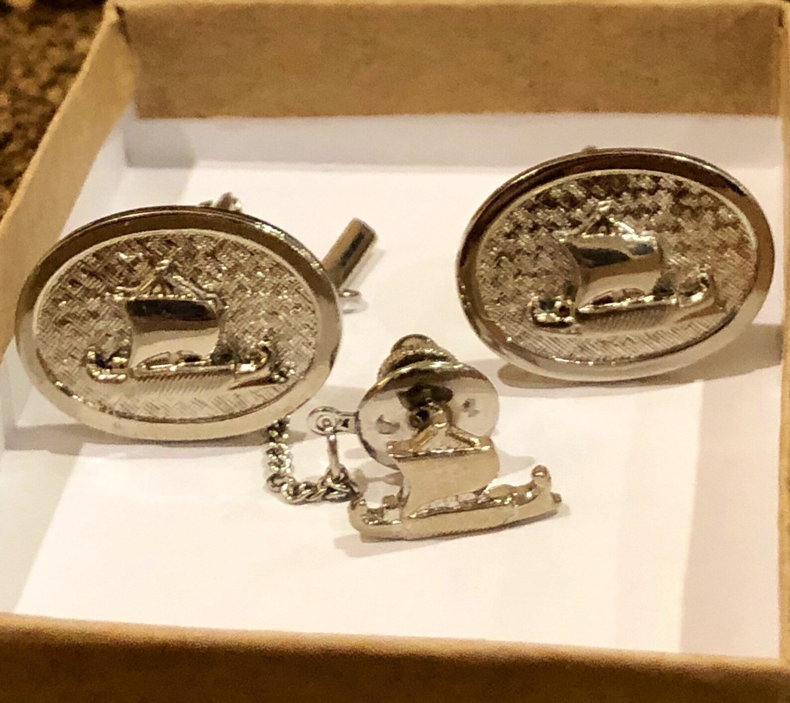 Spanish Ship Cufflinks and Tie Tack Set in Silver Tone Metal Etsy