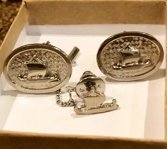Spanish Ship Cufflinks and tie tack set in silver… - image 2