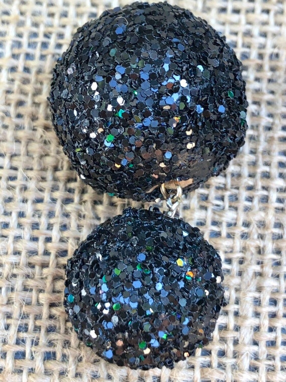 Signed Les Bernard Black Glitter Ball Drop Earrin… - image 9