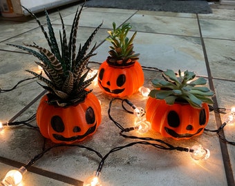 Carved Pumpkin Jack O’ Lantern  Halloween Succulent Planter 3D Printed w/ Draining Holes