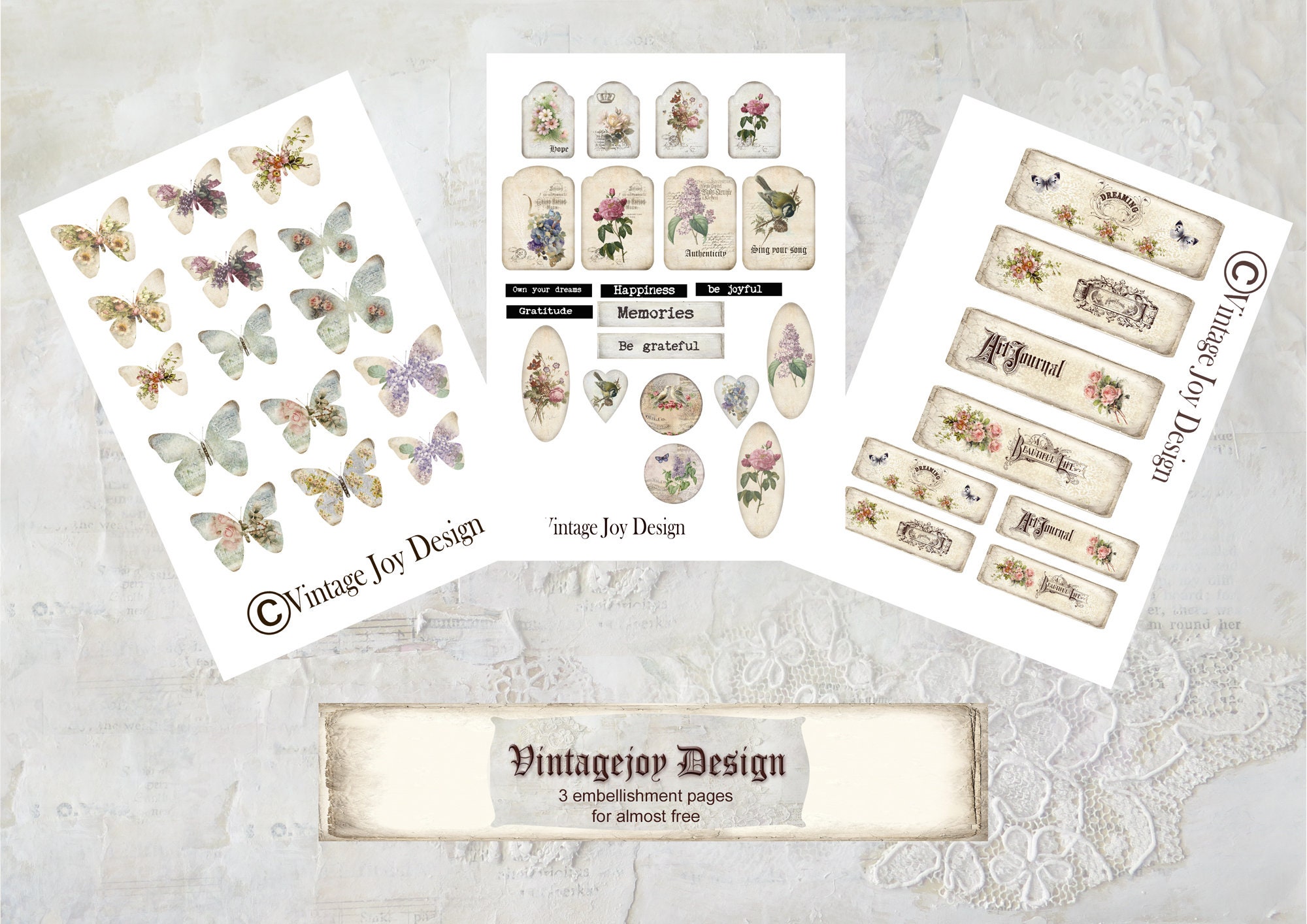 3 Embellishment Pages for Almost Free Etsy