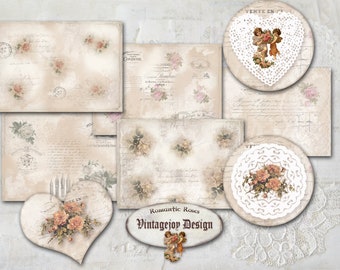 Romantic Roses Vintage Style Junk journal digital kit