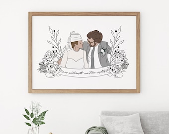 Custom Anniversary Sketch Line Drawing | Illustration | Family | Couple | Digital