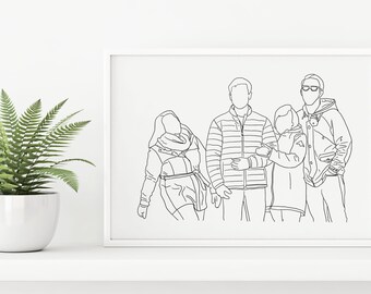 Custom Family | Friends Sketch Line Drawing | Illustration | Couple | Family | Friends | Pets | Home | Minimalistic | Portrait | Digital