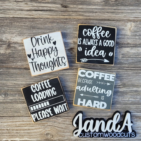 Mini coffee wood signs, small coffee signs, coffee shelf sitter sign, small shelf decor