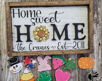 Personalized Interchangeable Home Sign with Seasonal Attachments