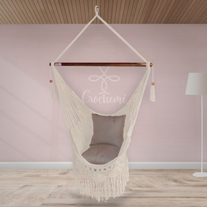 Boho Large Cotton Hammock Chair with Fringe crochet detail for Indoor and outdoor