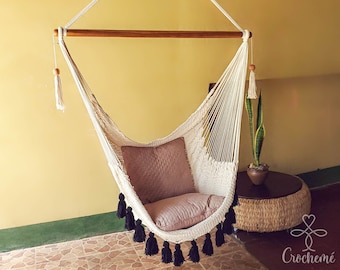 Bohemian Hammock Swing Chair with macrame tassels