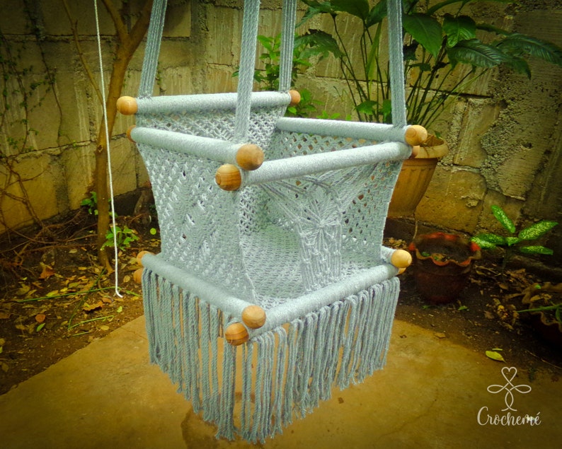 Hammock chair baby, Baby Swing Chair, Macrame Gray Swing Chair, Hanging chair indoor and outdoor, boho swing 画像 1