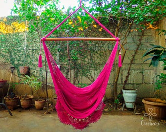 Large Hammock Swing Chair, Big Swing Chair, Simple Handwoven Crochet, Indoor and outdoor hanging chair