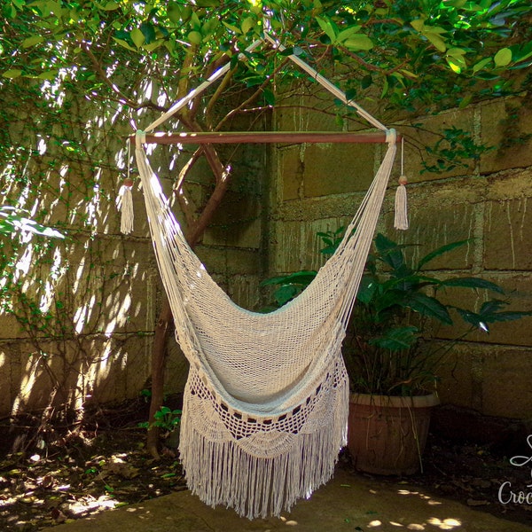2 PACK Natural Cotton Hammock Chairs, Natural Color with Boho Fringe detail