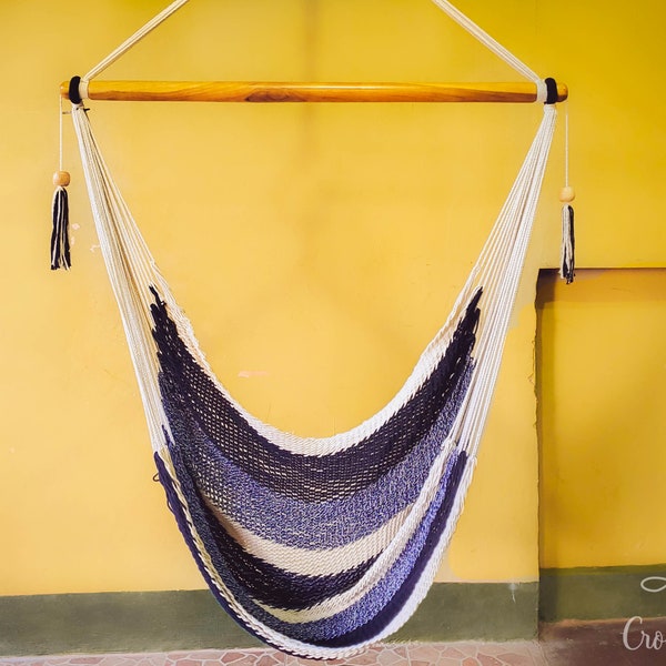 Large Denim Hammock Swing Chair | Organic cotton with wooden spreader bar