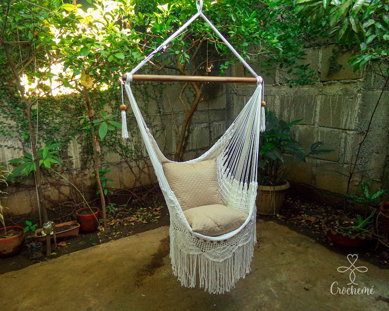 Indoor and outdoor hanging chair Hammock chair swing hammock with fringe detail Chair boho hammock