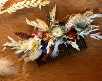 Rustic dried flower hair comb, Wedding dry flower comb, Rustic wedding headpiece