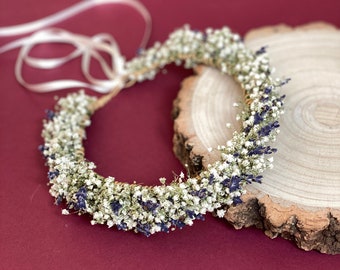 Baby's breath flower crown/Lavender flower crown/Country weeding dry flowers