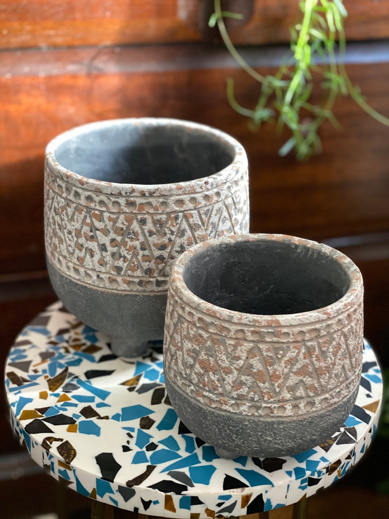 Concrete plant pot/Ethnic plant pot/Large plant pot Etsy