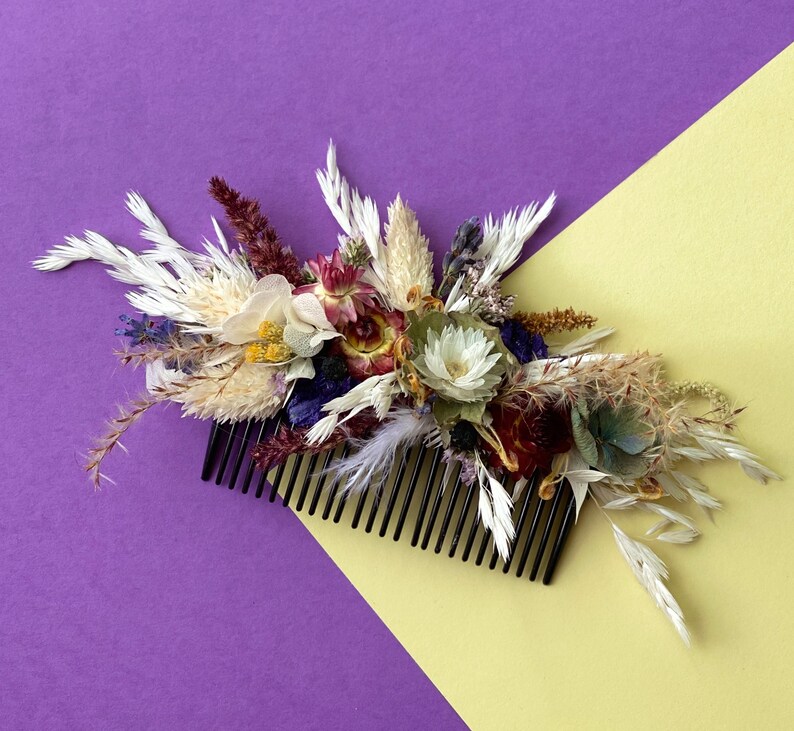 Rustic dried flower hair comb Wedding dry flower comb Rustic Etsy