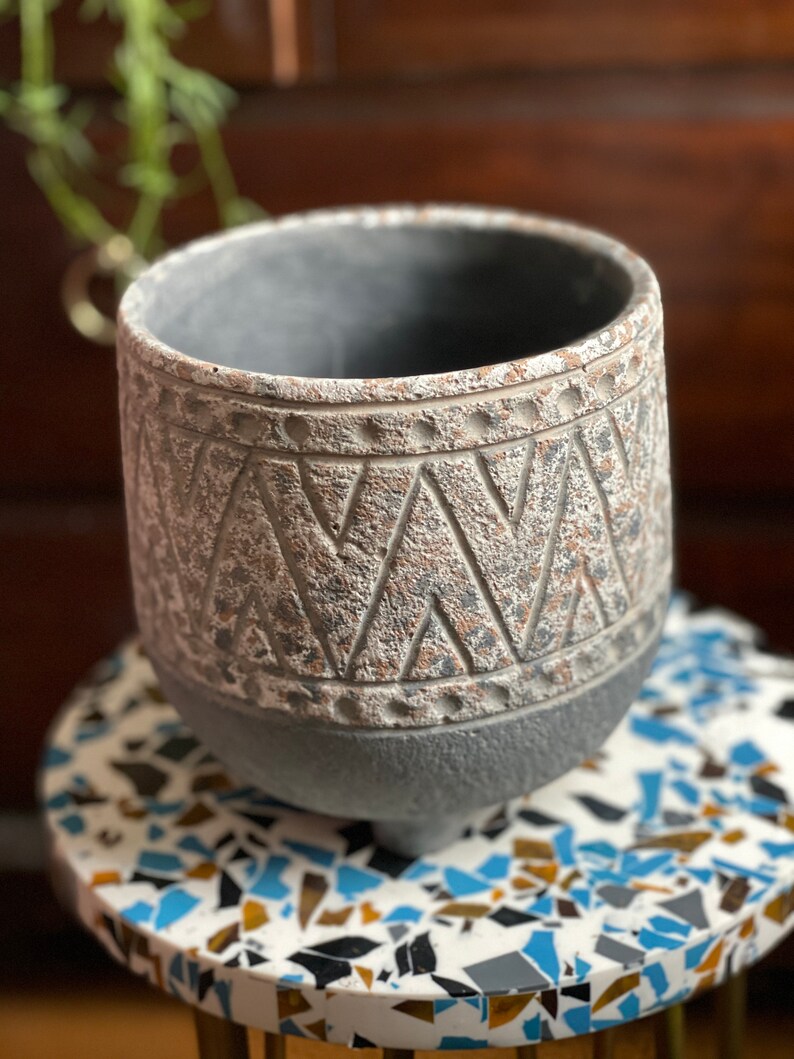 Concrete plant pot/Ethnic plant pot/Large plant pot Etsy