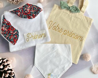 Coffret sac cadeau naissance 3 pièces personnalisable « Promo magique du moment » série et quantité limitée