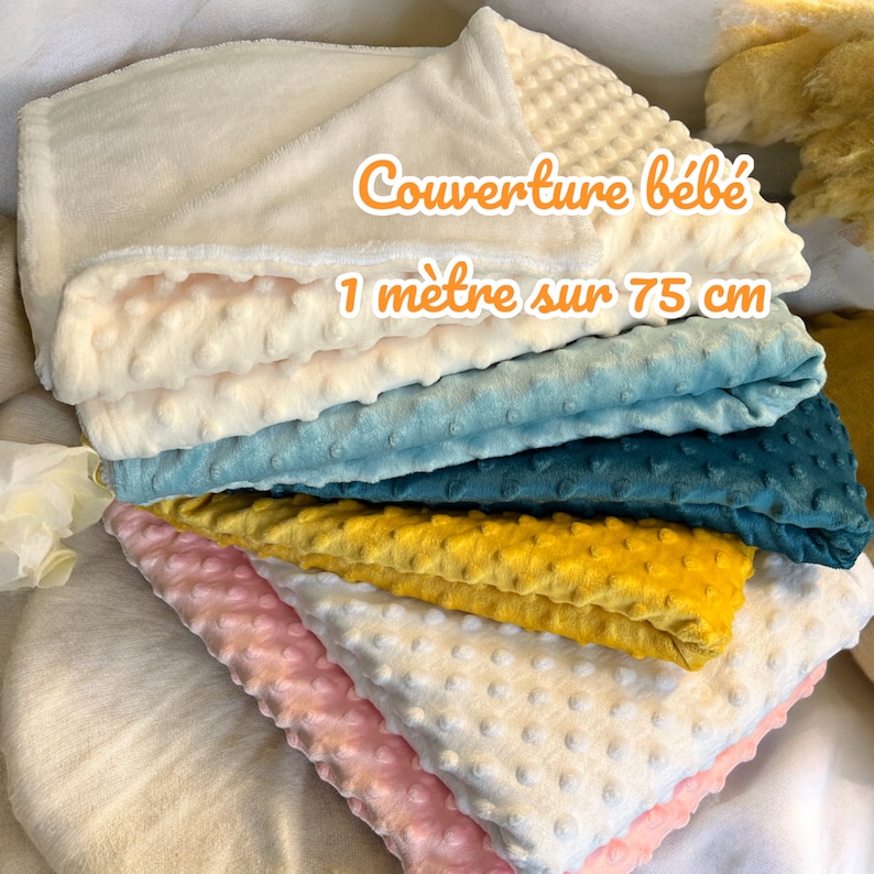 Douillette Couverture Bébé en Bambou et Minky Plusieurs Coloris Taille 75 cm sur 1 mètre personnalisation possible image 1