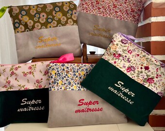 Large Embroidered Teacher Gift Kit – Teacher Gift – Velvet Pouch – Handmade in France – Size 27 x 23cm – Limited Edition
