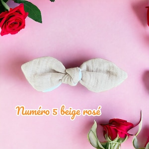 Adorable Barrette Nœud en double gaze 5 BEIGE ROSE