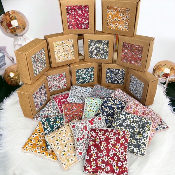 Boîte cadeau zéro déchet : 4 Lingettes Lavables en Coton fleurs et Éponge Bambou Doudou