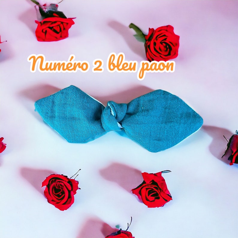 Adorable Barrette Nœud en double gaze 2 BLEU PAON