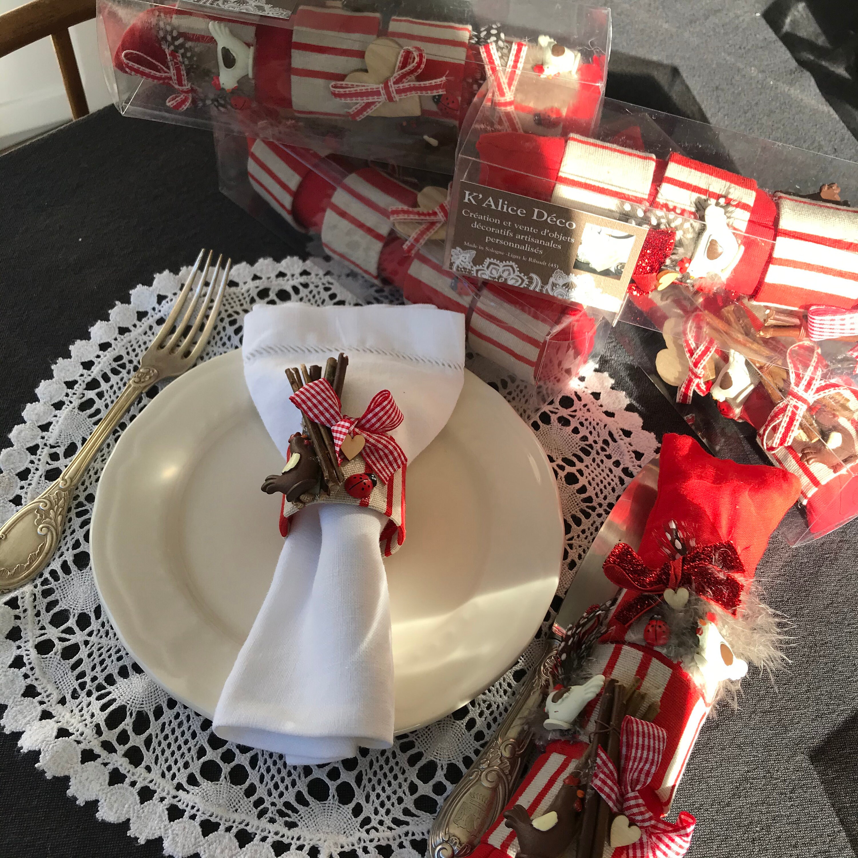 Lot de 4 Ronds Serviettes Rouge/Fait Maincadeau Noël