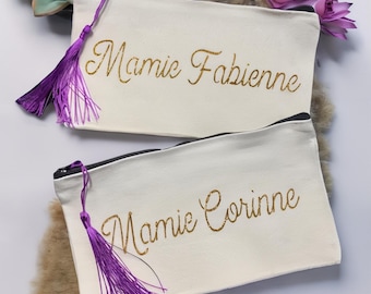 Personalized pencil case in natural color, size 20 cm x 11 cm, grandmother&#39;s day gift, granny gift, nanny gift