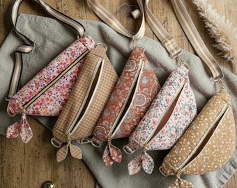 Platte heuptas voor dames van katoen en fluweel, ergonomische schoudertas, chique gepersonaliseerde heuptas, cadeau voor vrouwen, gemaakt in Frankrijk