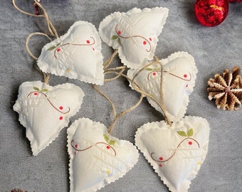 End of series /An embroidered padded Christmas heart hanging decoration