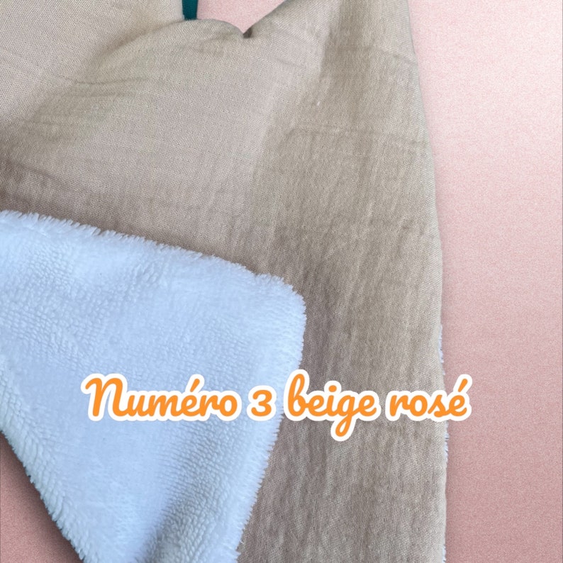 Personalized Elastic Bib: Softness in Double Gauze and Bamboo Sponge Doudou 3 BEIGE ROSE