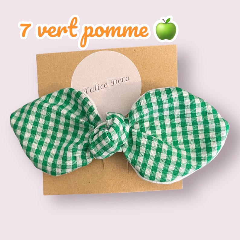 Barrette nœud tissus imprimé vichy Série limitée Montée sur pince crocodile métal 4.5cm Choix de couleurs 7 VERT POMME