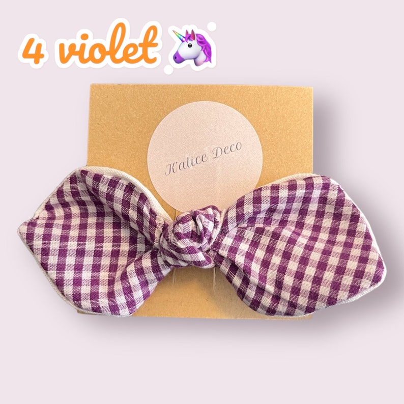 Barrette nœud tissus imprimé vichy Série limitée Montée sur pince crocodile métal 4.5cm Choix de couleurs 4 VIOLET