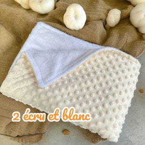 Douillette Couverture Bébé en Bambou et Minky Plusieurs Coloris Taille 75 cm sur 1 mètre personnalisation possible 2 ECRU/BLANC