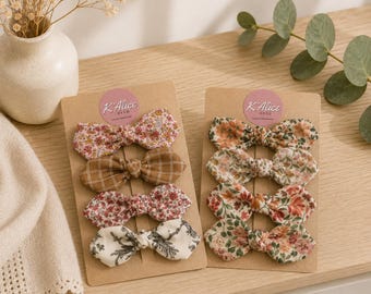 Lot de 4 barrettes nœuds en coton fleuri