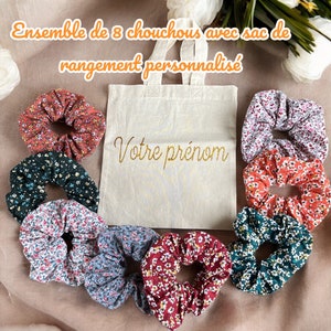 Ensemble d'accessoires pour cheveux floraux faits à la main : 8 chouchous sac fourre-tout personnalisable, combo coffret cadeau image 1