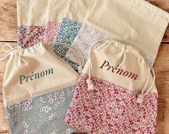 Embroidered cotton drawstring bag with name - Personalized storage bag 25x30 cm - Practical and unique gift - Soft toy bag