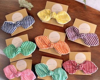 Gingham printed fabric bow barrette - Limited series - Mounted on a 4.5cm metal crocodile clip - Choice of colors