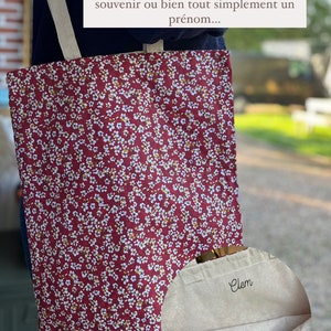 Sac Tote Bag Fleurs Élégant Personnalisable Taille 38x42 cm Coton Doublé Beige Naturel image 10