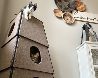 Cat Tree House | Modern Cat Home | Cat Tower | Scratching Post | Large or Small Cats | Pet Furniture | Multilevel Condo  | Square Happystack