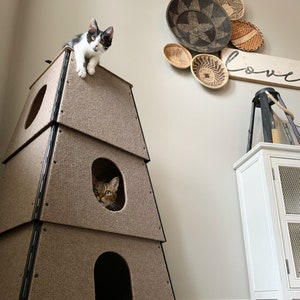 Cat Tree House Modern Cat Home Cat Tower Scratching Post Large or Small Cats Pet Furniture Multilevel Condo Square Happystack image 3