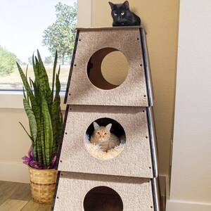 Cat Furniture | 5 Star Rated Award | Cat Tree House | Cat Condo | Multilevel | Pet Home | Scratching Post | Cat House | Large Doors | Square