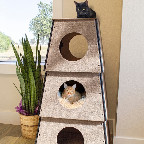 Cat Furniture | 5 Star Rated Award | Cat Tree House | Cat Condo | Multilevel | Pet Home | Scratching Post | Cat House | Large Doors | Square