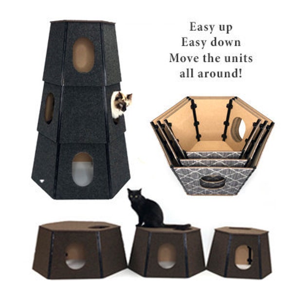 Cat House | Cat Furniture | Cat Tree | Climb Sleep Play | Cat Play Furniture | Indoor & Outdoor | Modern Pet Furniture | Happystack Hexagon