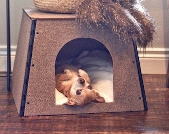 Pet House Hideaway Small Dog or Cat | Cozy Condo Home | Scratch Sleep Play Climb | TAN Happystack Made in USA