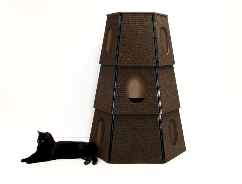 Cat House Cat Furniture Cat Tree Climb Sleep Play Cat Play Furniture Indoor & Outdoor Modern Pet Furniture Happystack Hexagon Brown