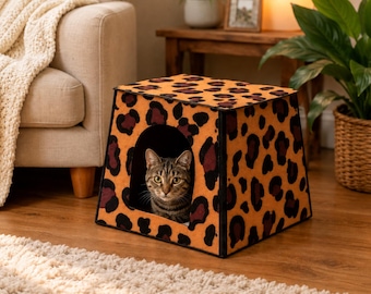 Leopard Print Pet House for Small Dogs and Cats – Indoor Pet Bed & Cozy Hideaway