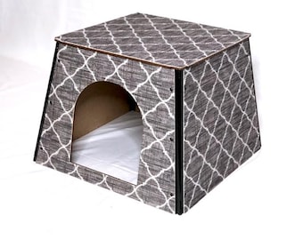 Pet House Hideaway for Small Dogs and Cats | Cozy Condo Home | Scratch Hide Climb Sleep Play | Trellis Pattern Made in USA
